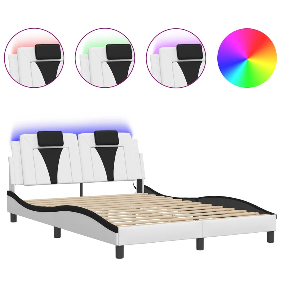 Bedframe met LED-verlichting kunstleer wit en zwart 140x190 cm
