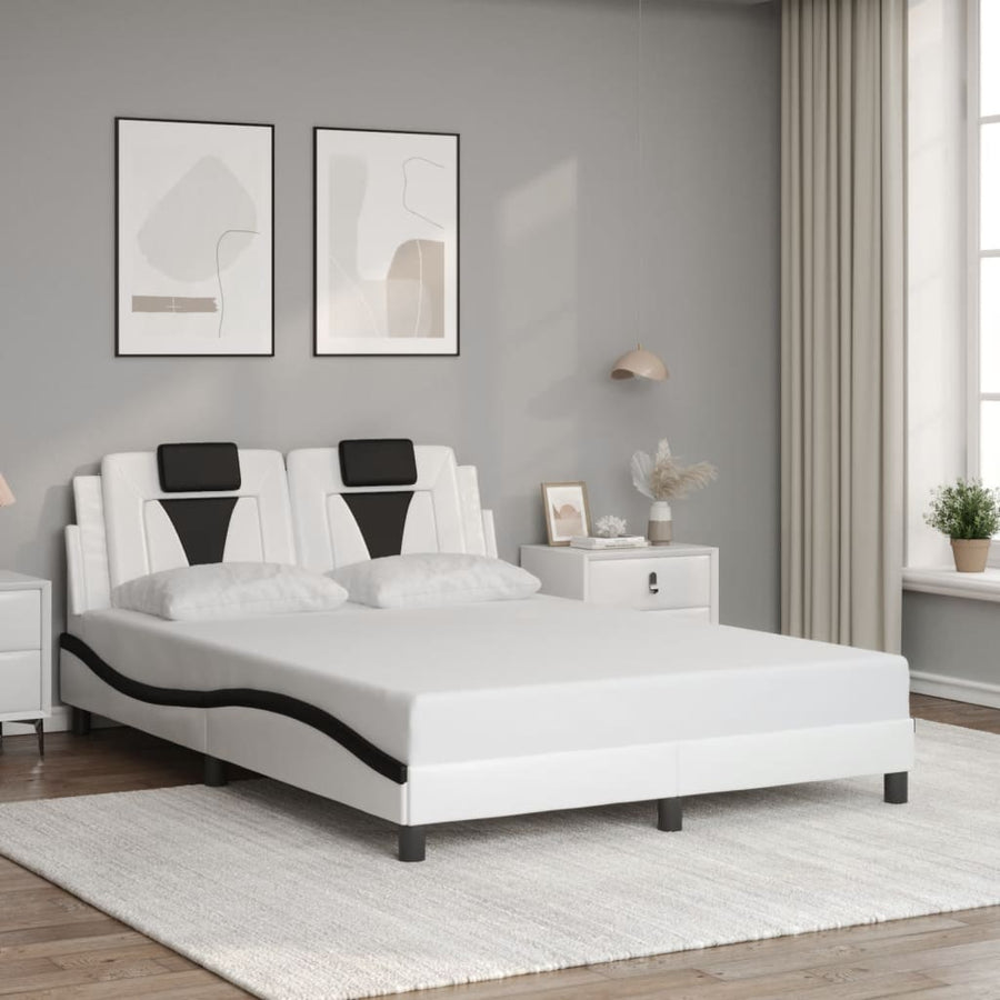 Bedframe met LED-verlichting kunstleer wit en zwart 140x190 cm
