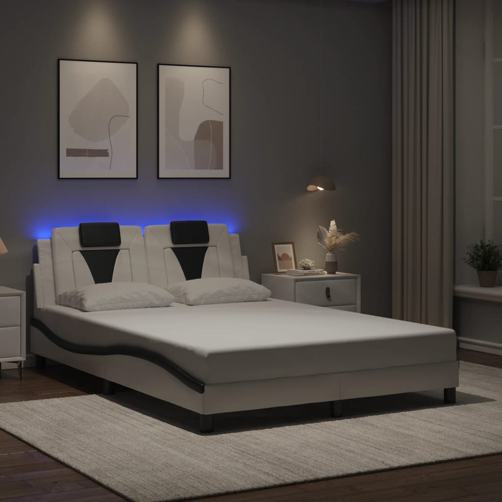 Bedframe met LED-verlichting kunstleer wit en zwart 140x190 cm