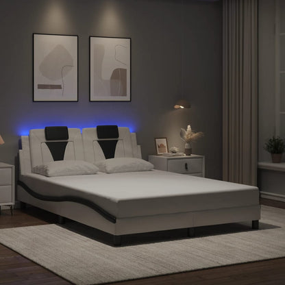 Bedframe met LED-verlichting kunstleer wit en zwart 140x190 cm