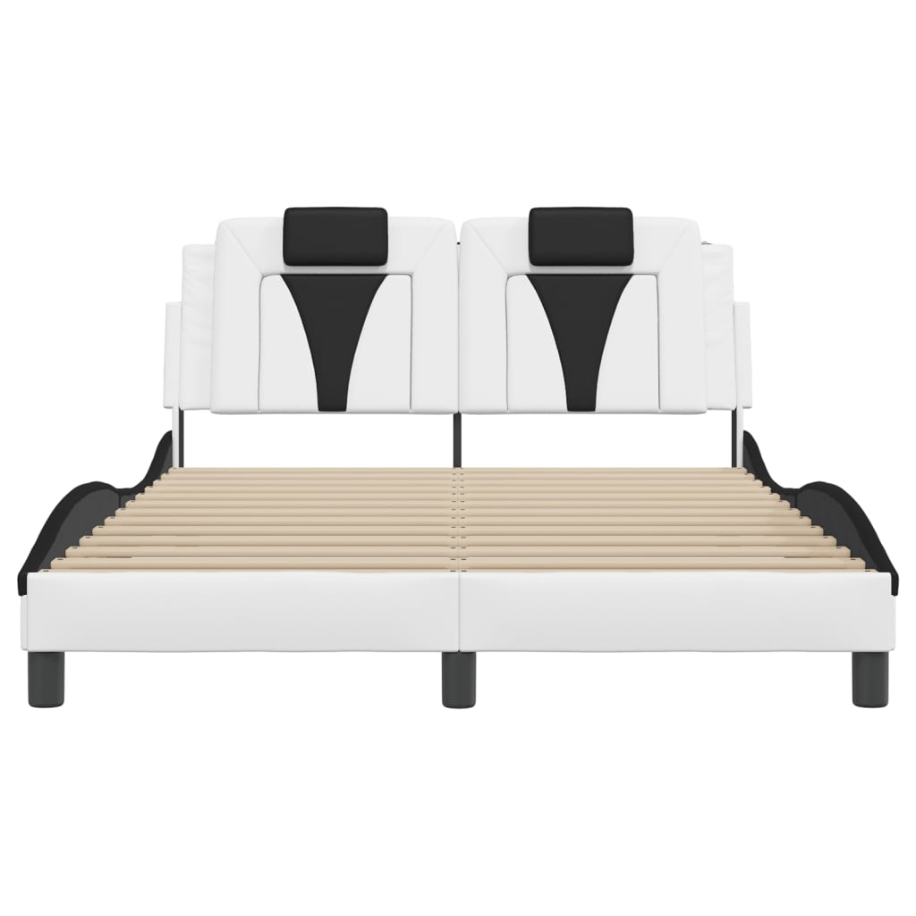 Bedframe met LED-verlichting kunstleer wit en zwart 140x190 cm