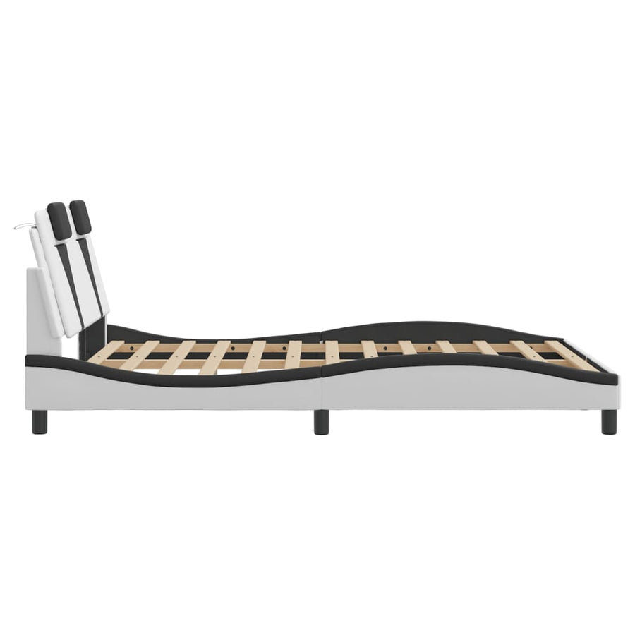 Bedframe met LED-verlichting kunstleer wit en zwart 140x190 cm