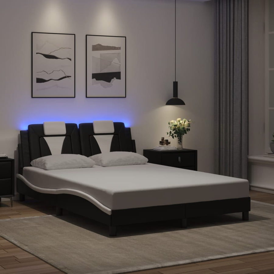 Bedframe met LED-verlichting kunstleer zwart en wit 140x200 cm