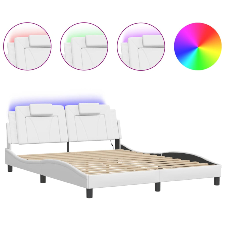 Bedframe met LED-verlichting kunstleer wit 160x200 cm