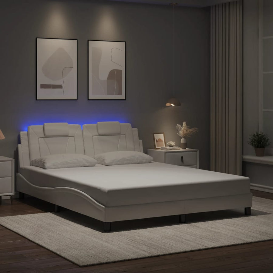 Bedframe met LED-verlichting kunstleer wit 160x200 cm