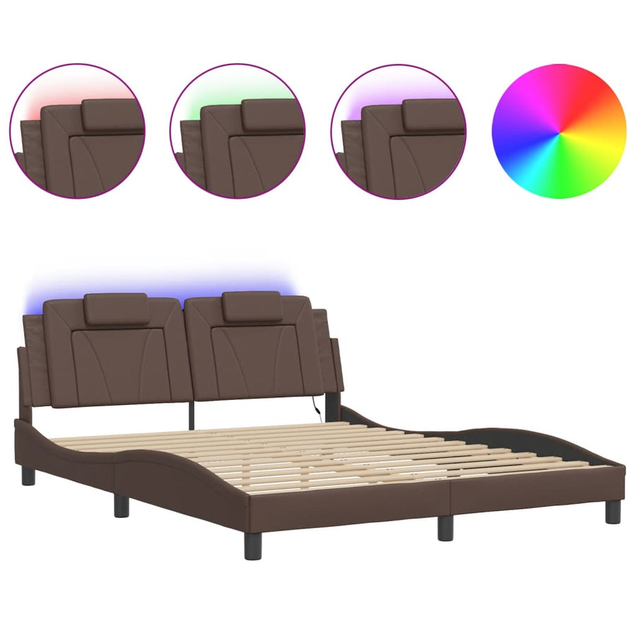 Bedframe met LED-verlichting kunstleer bruin 160x200 cm