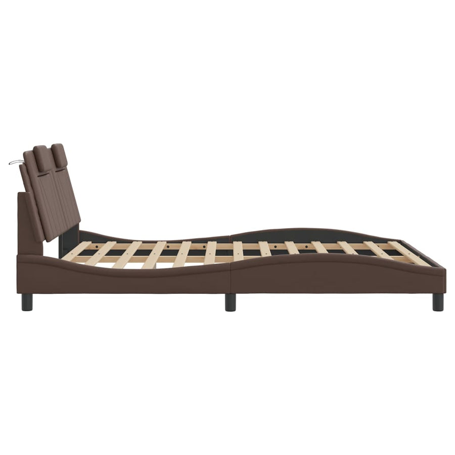 Bedframe met LED-verlichting kunstleer bruin 160x200 cm