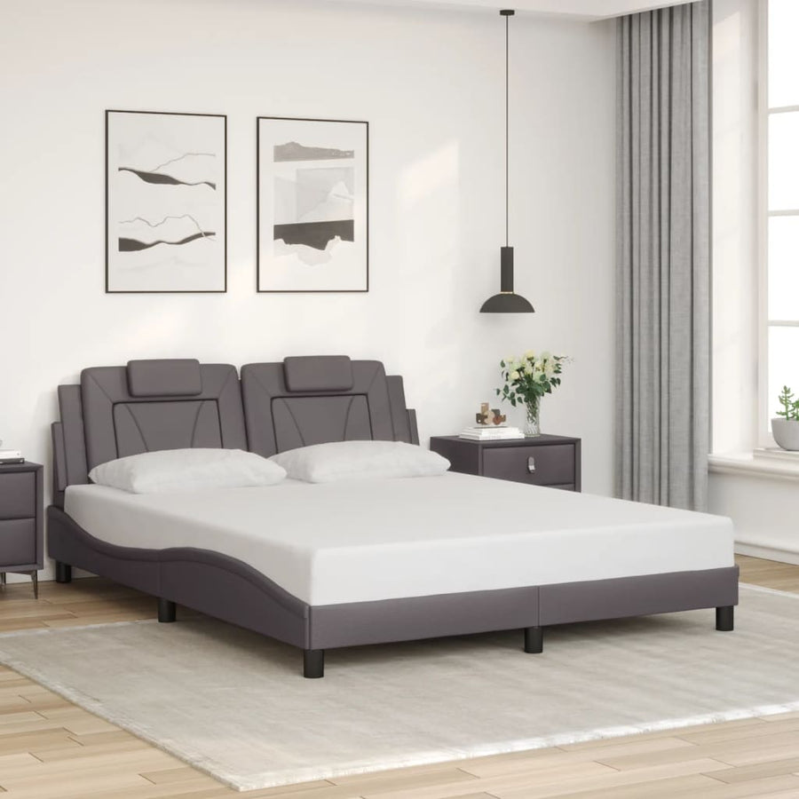 Bedframe met LED-verlichting kunstleer grijs 160x200 cm