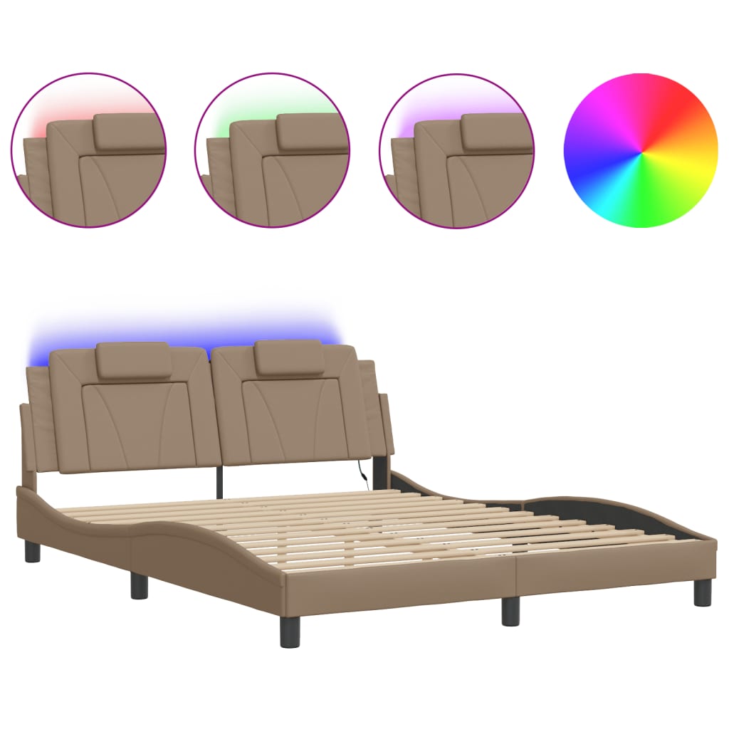 Bedframe met LED-verlichting kunstleer cappuccino 160x200 cm