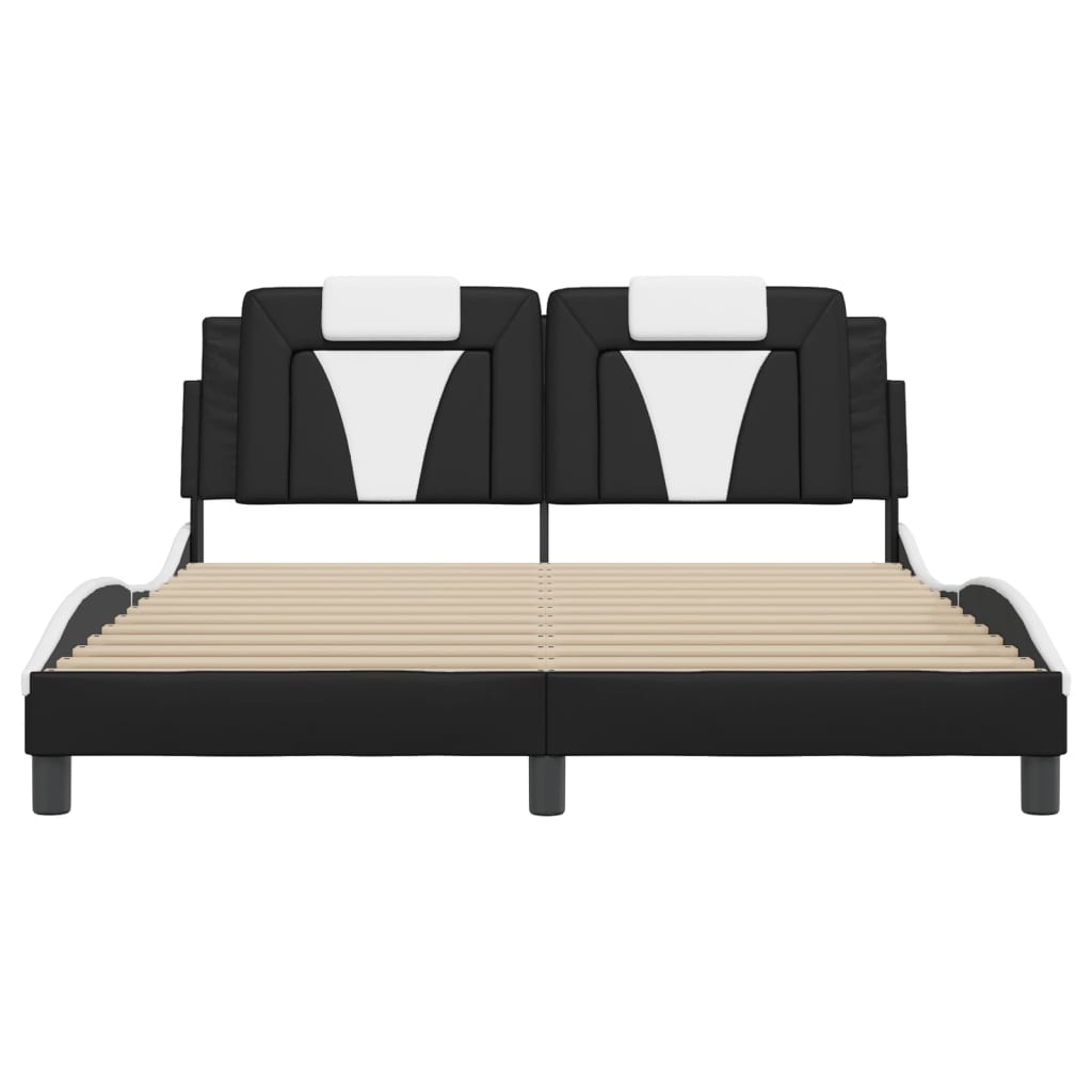 Bedframe met LED-verlichting kunstleer zwart en wit 160x200 cm
