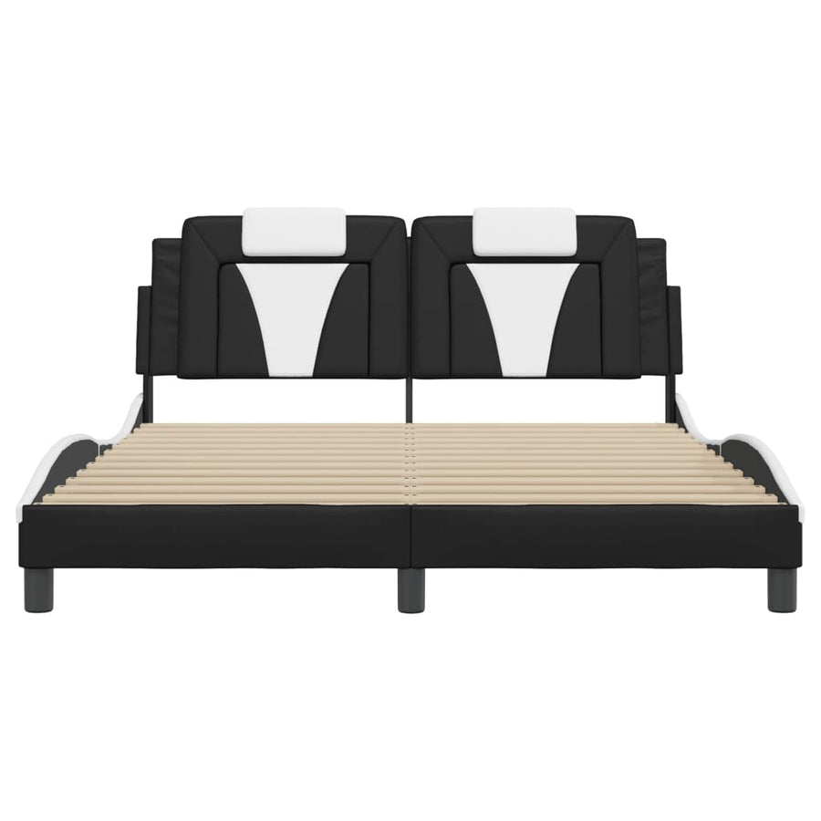 Bedframe met LED-verlichting kunstleer zwart en wit 160x200 cm