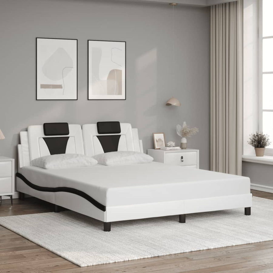 Bedframe Met Led-Verlichting Kunstleer 160 x 200 cm Wit en zwart