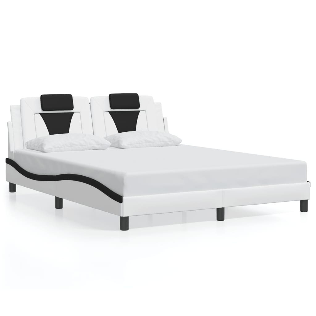 Bedframe Met Led-Verlichting Kunstleer 160 x 200 cm Wit en zwart