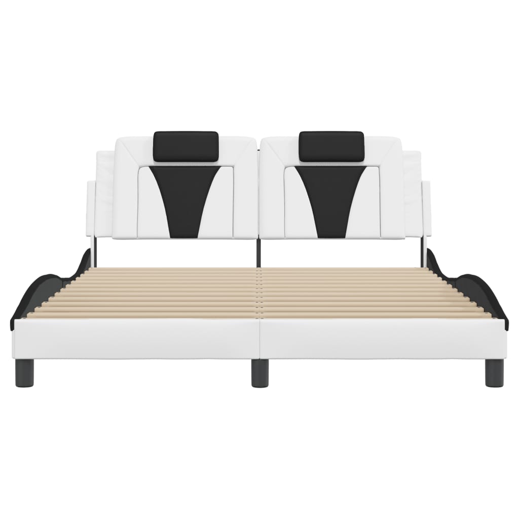 Bedframe Met Led-Verlichting Kunstleer 160 x 200 cm Wit en zwart