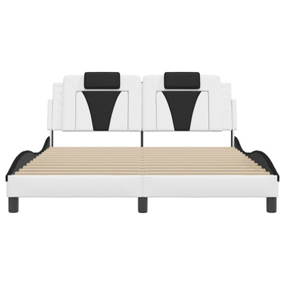Bedframe Met Led-Verlichting Kunstleer 160 x 200 cm Wit en zwart