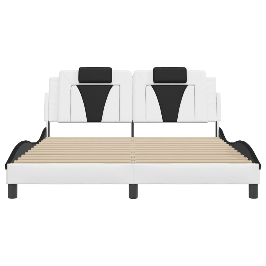 Bedframe Met Led-Verlichting Kunstleer 160 x 200 cm Wit en zwart