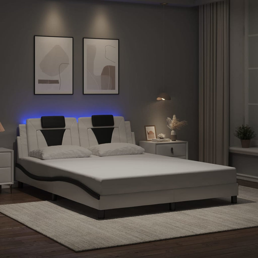 Bedframe Met Led-Verlichting Kunstleer 160 x 200 cm Wit en zwart