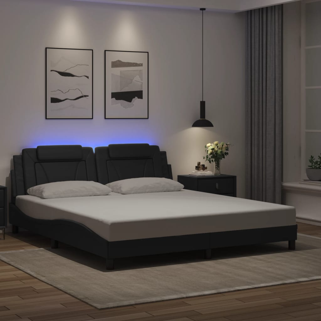 Bedframe met LED-verlichting kunstleer zwart 180x200 cm