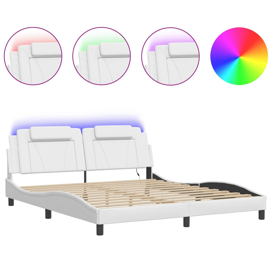 Bedframe met LED-verlichting kunstleer wit 180x200 cm