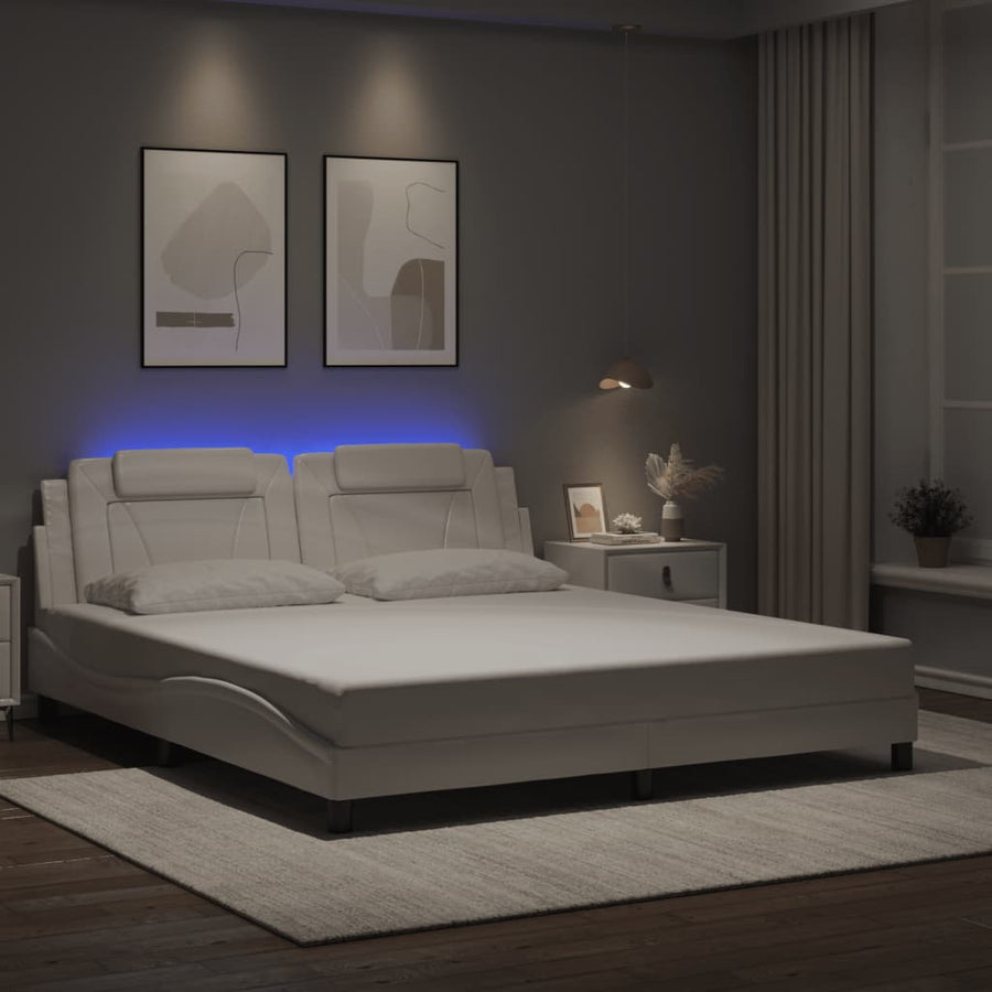 Bedframe met LED-verlichting kunstleer wit 180x200 cm