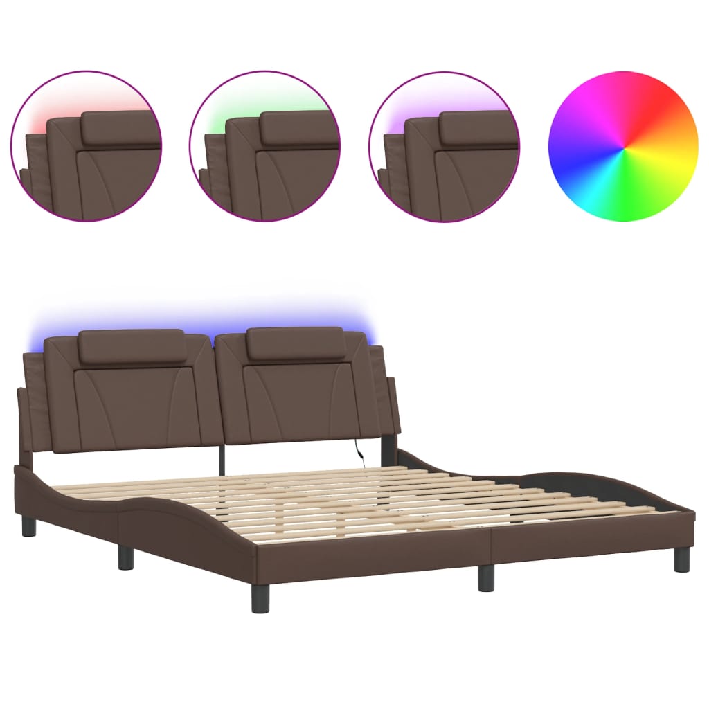 Bedframe met LED-verlichting kunstleer bruin 180x200 cm