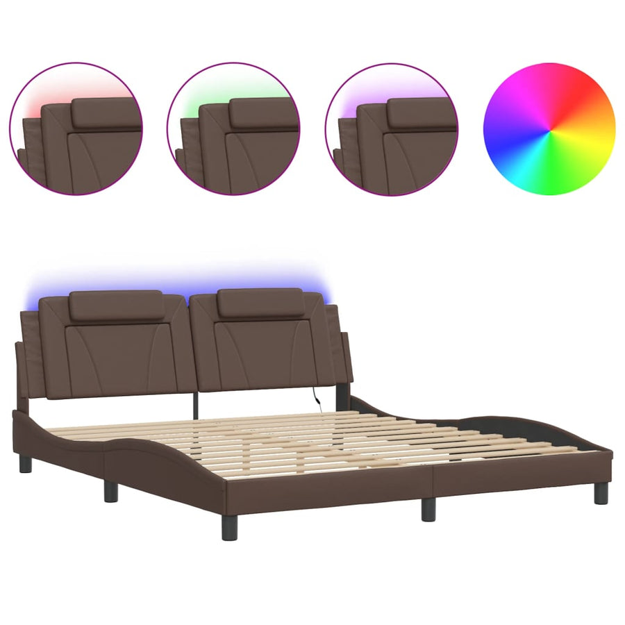 Bedframe met LED-verlichting kunstleer bruin 180x200 cm