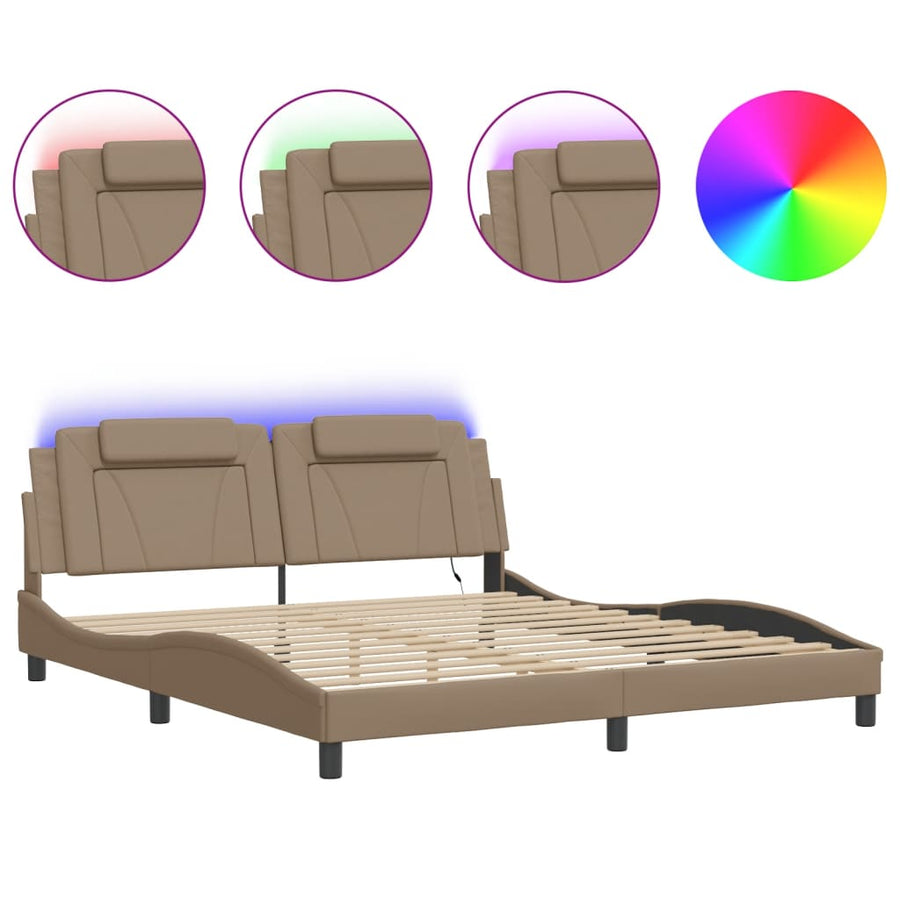 Bedframe met LED-verlichting kunstleer cappuccino 180x200 cm