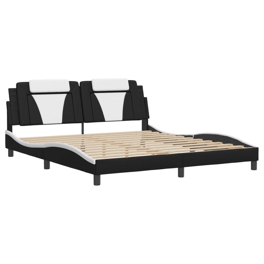 Bedframe met LED-verlichting kunstleer zwart en wit 180x200 cm