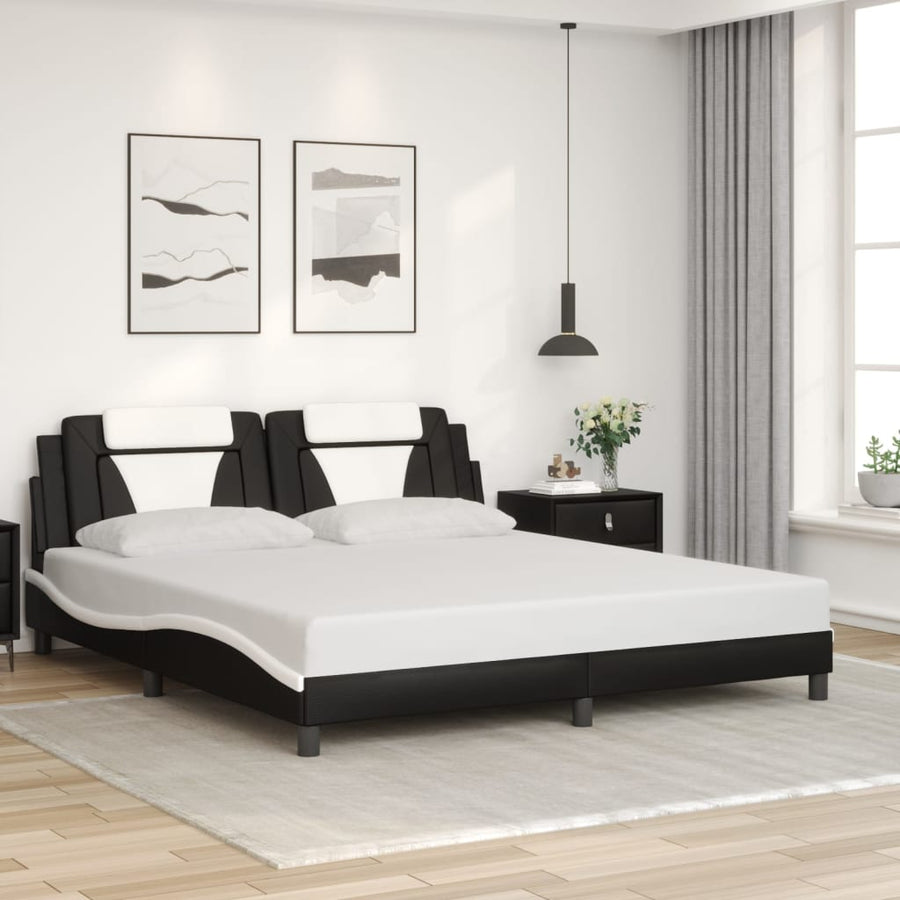 Bedframe met LED-verlichting kunstleer zwart en wit 180x200 cm