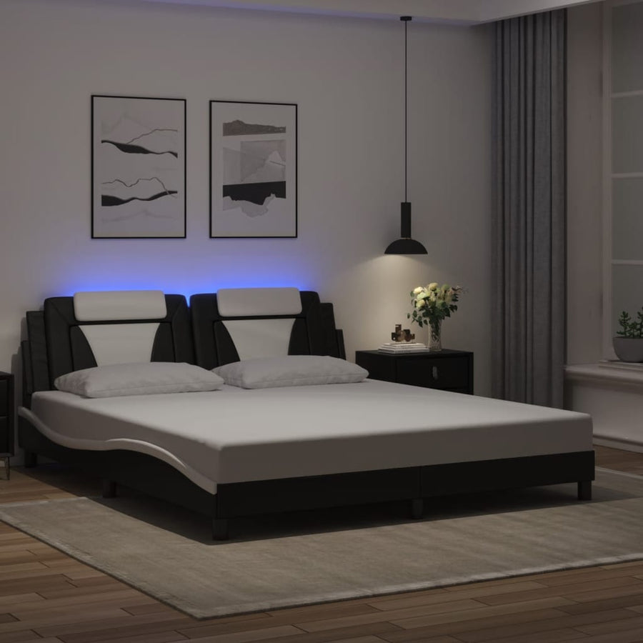 Bedframe met LED-verlichting kunstleer zwart en wit 180x200 cm