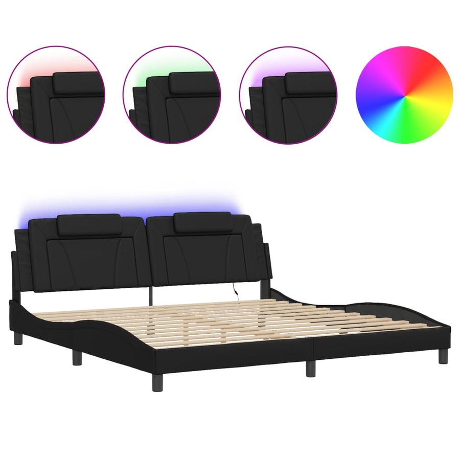 Bedframe Met Led-Verlichting Kunstleer Zwart 200X200 Cm