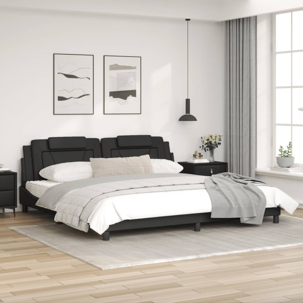 Bedframe Met Led-Verlichting Kunstleer Zwart 200X200 Cm