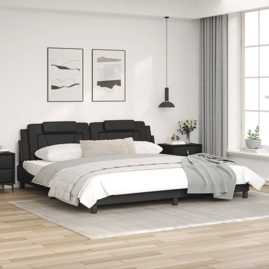 Bedframe Met Led-Verlichting Kunstleer Zwart 200X200 Cm