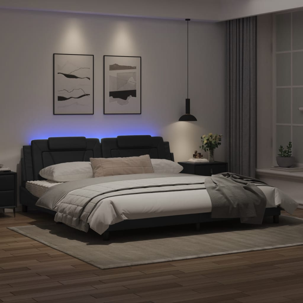 Bedframe Met Led-Verlichting Kunstleer Zwart 200X200 Cm