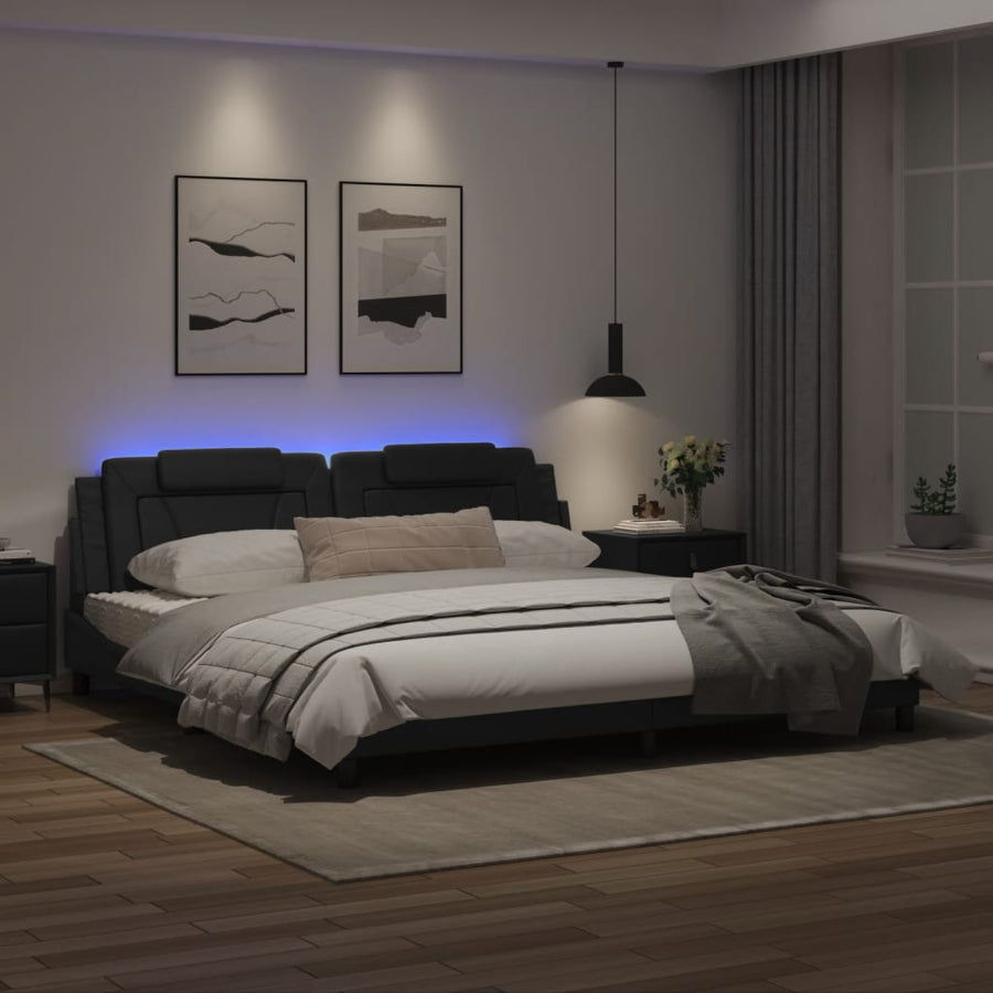 Bedframe Met Led-Verlichting Kunstleer Zwart 200X200 Cm