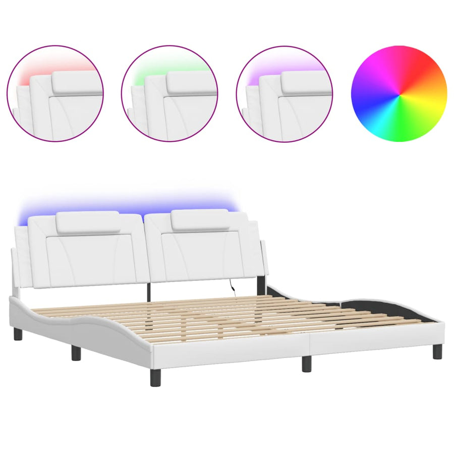 Bedframe Met Led-Verlichting Kunstleer Wit 200X200 Cm