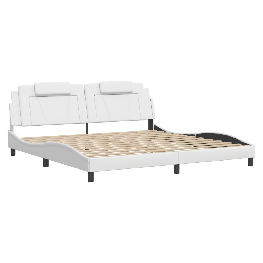 Bedframe Met Led-Verlichting Kunstleer Wit 200X200 Cm