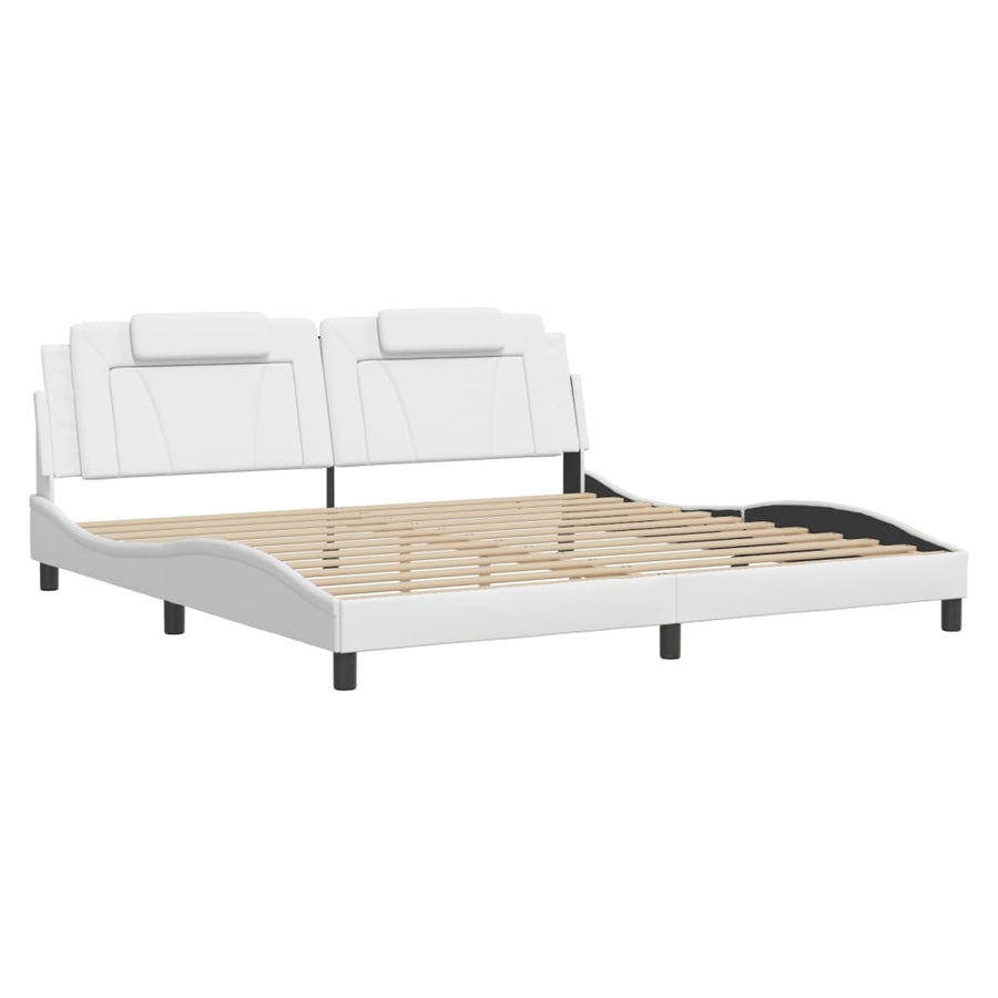 Bedframe Met Led-Verlichting Kunstleer Wit 200X200 Cm