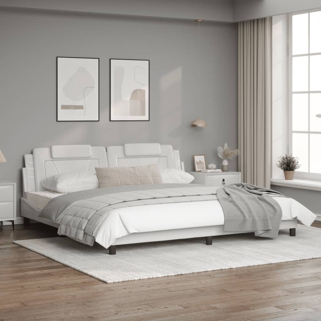 Bedframe Met Led-Verlichting Kunstleer Wit 200X200 Cm