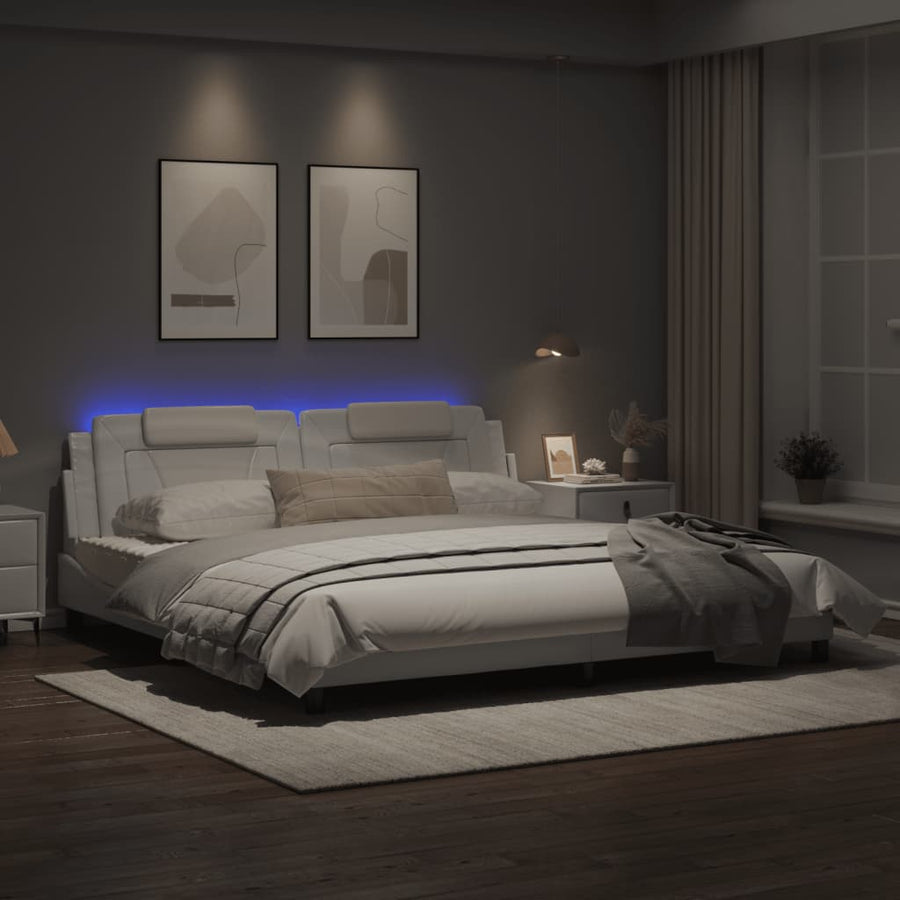 Bedframe Met Led-Verlichting Kunstleer Wit 200X200 Cm