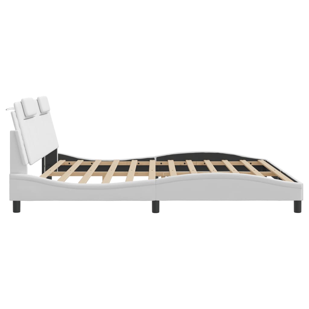 Bedframe Met Led-Verlichting Kunstleer Wit 200X200 Cm
