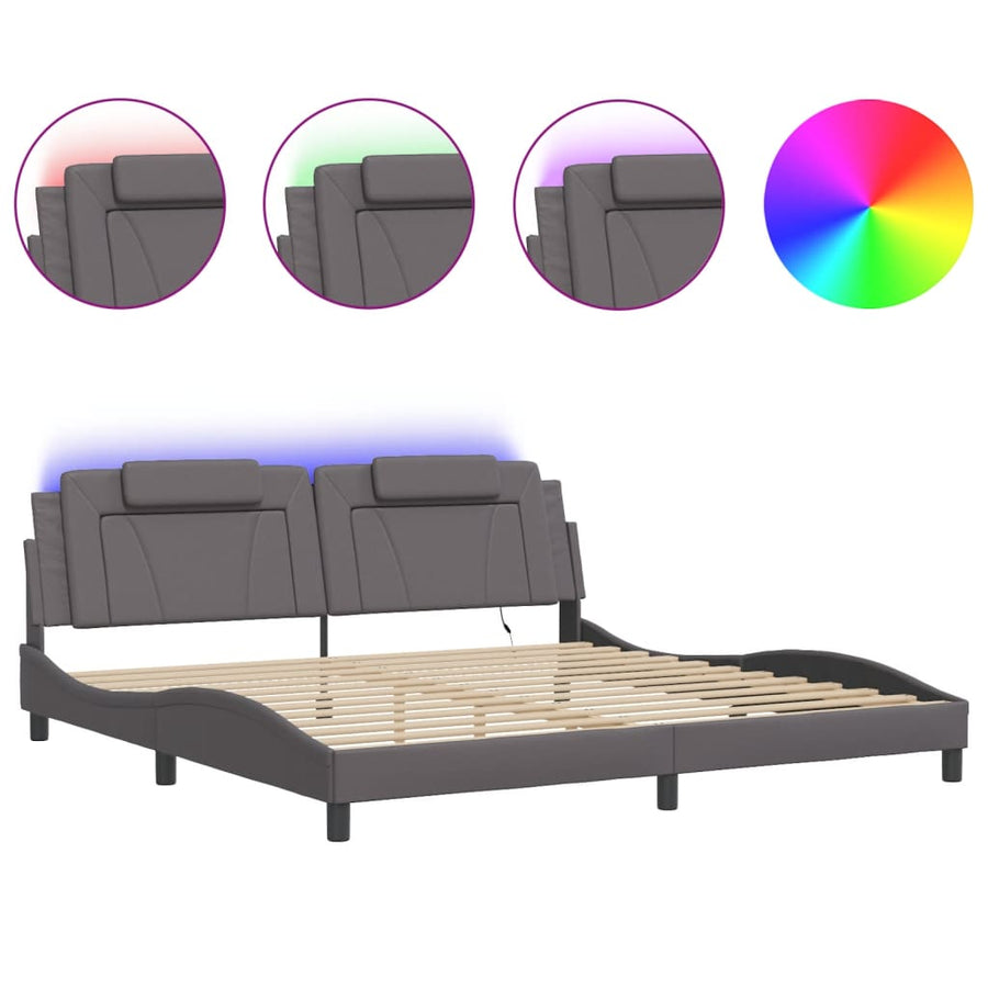 Bedframe Met Led-Verlichting Kunstleer Grijs 200X200 Cm