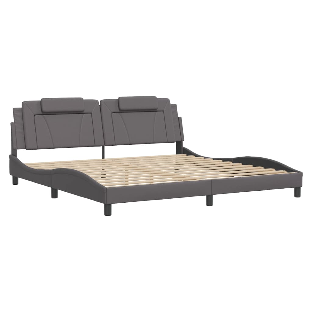 Bedframe Met Led-Verlichting Kunstleer Grijs 200X200 Cm