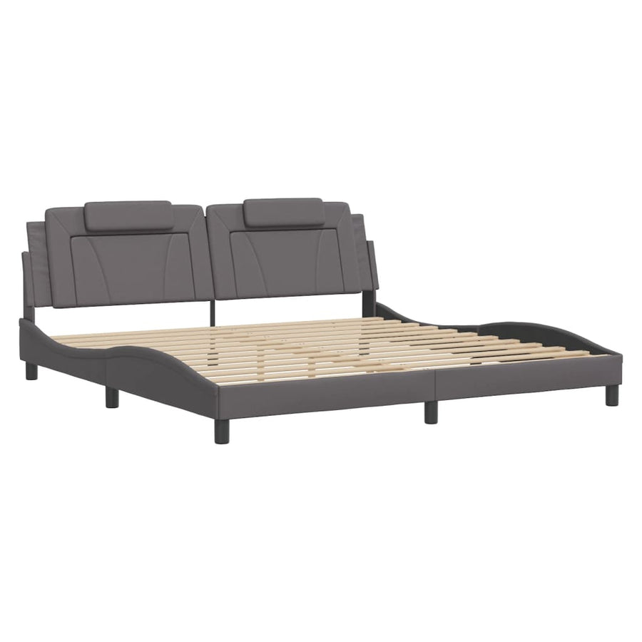 Bedframe Met Led-Verlichting Kunstleer Grijs 200X200 Cm