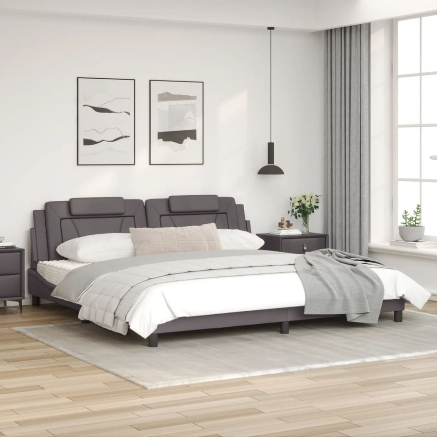 Bedframe Met Led-Verlichting Kunstleer Grijs 200X200 Cm
