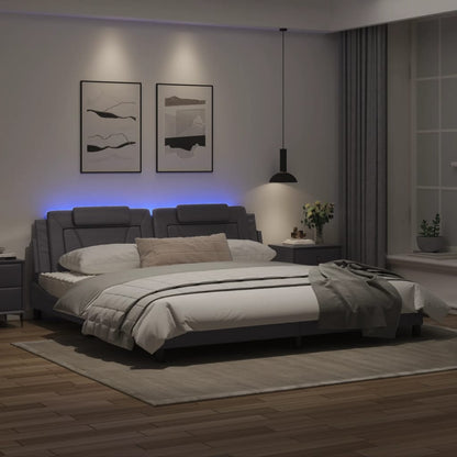 Bedframe Met Led-Verlichting Kunstleer Grijs 200X200 Cm