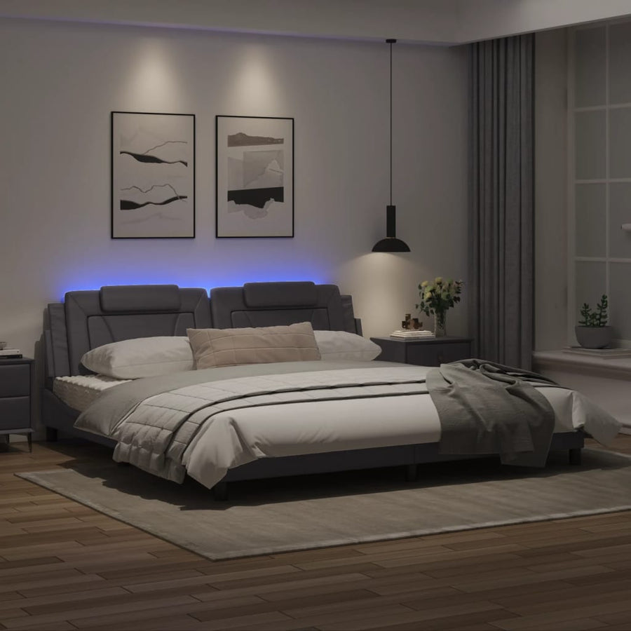 Bedframe Met Led-Verlichting Kunstleer Grijs 200X200 Cm
