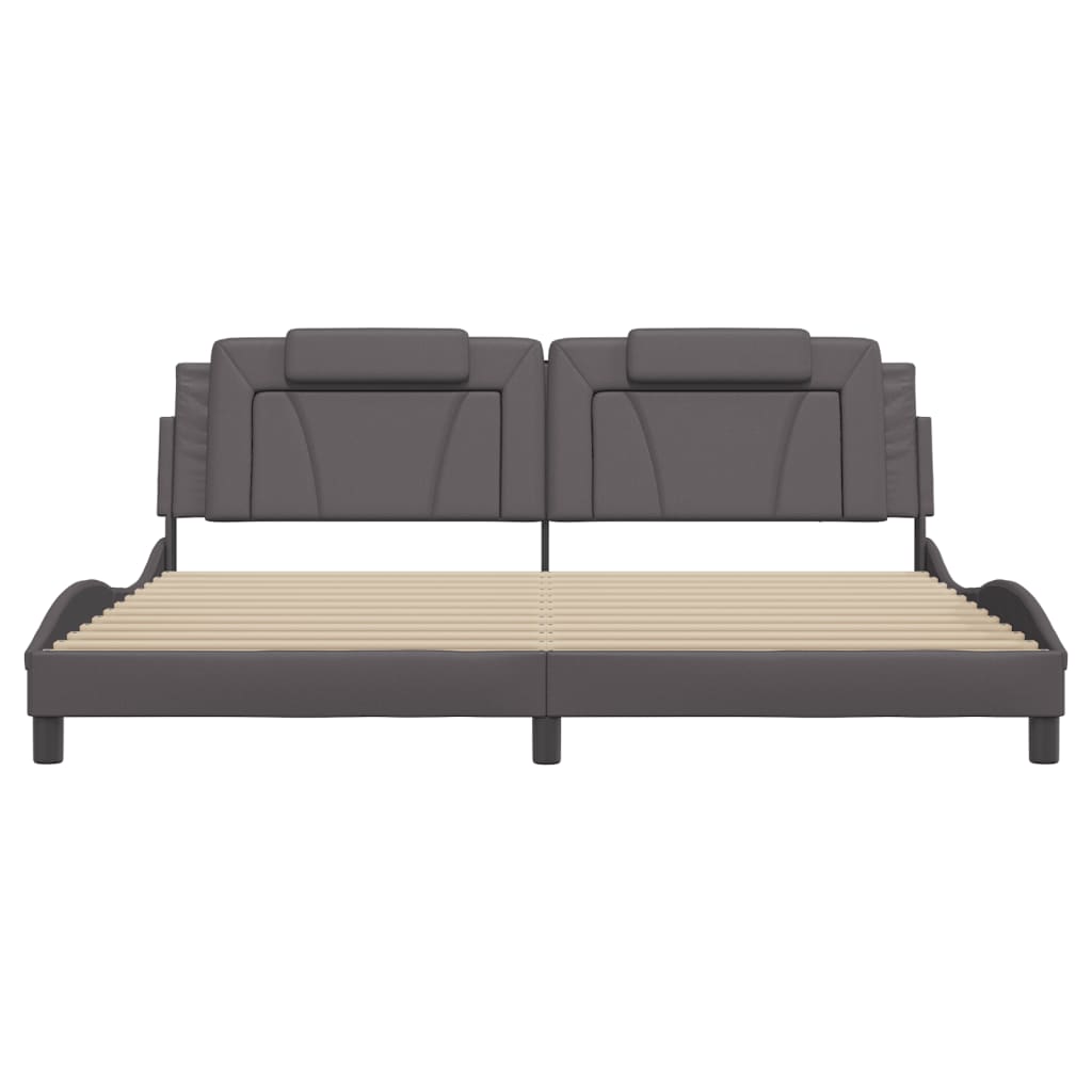 Bedframe Met Led-Verlichting Kunstleer Grijs 200X200 Cm