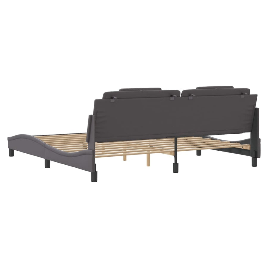 Bedframe Met Led-Verlichting Kunstleer Grijs 200X200 Cm