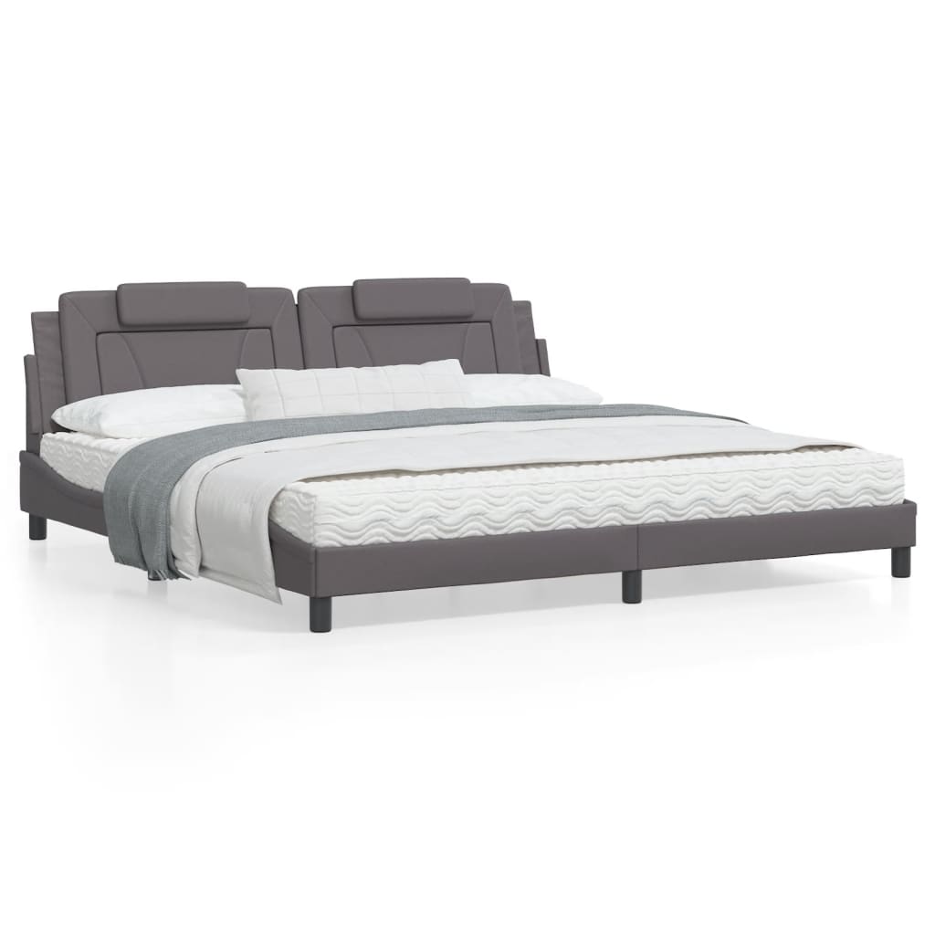 Bedframe Met Led-Verlichting Kunstleer Grijs 200X200 Cm